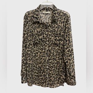 Old Navy Animal Print Sheer Button Down Shirt Women's Size XL Roll Tabs Preppy